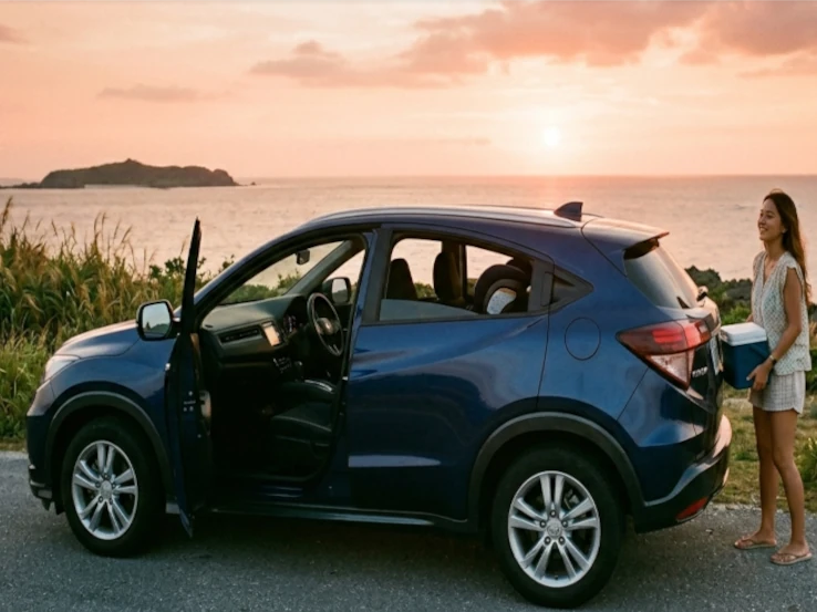 Premium rental car perks at sunset